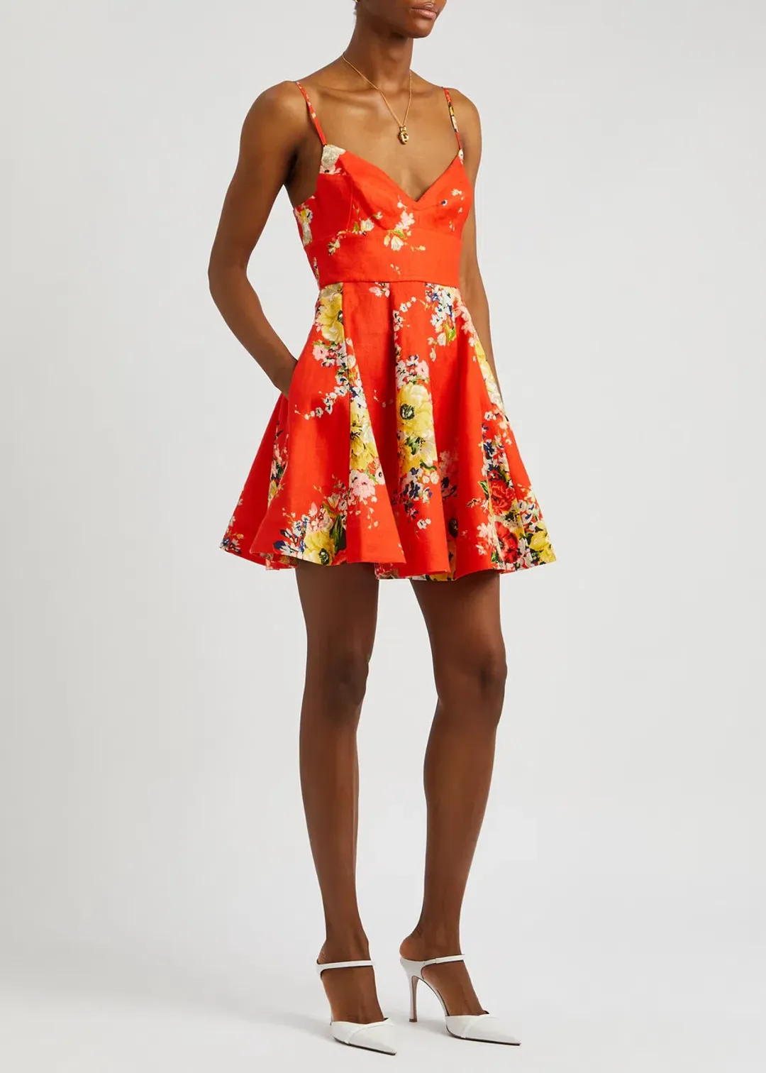Zimmermann The Alight Flare Mini Dress in Red Floral Size 0/Au 8  for rent on The Volte - main image