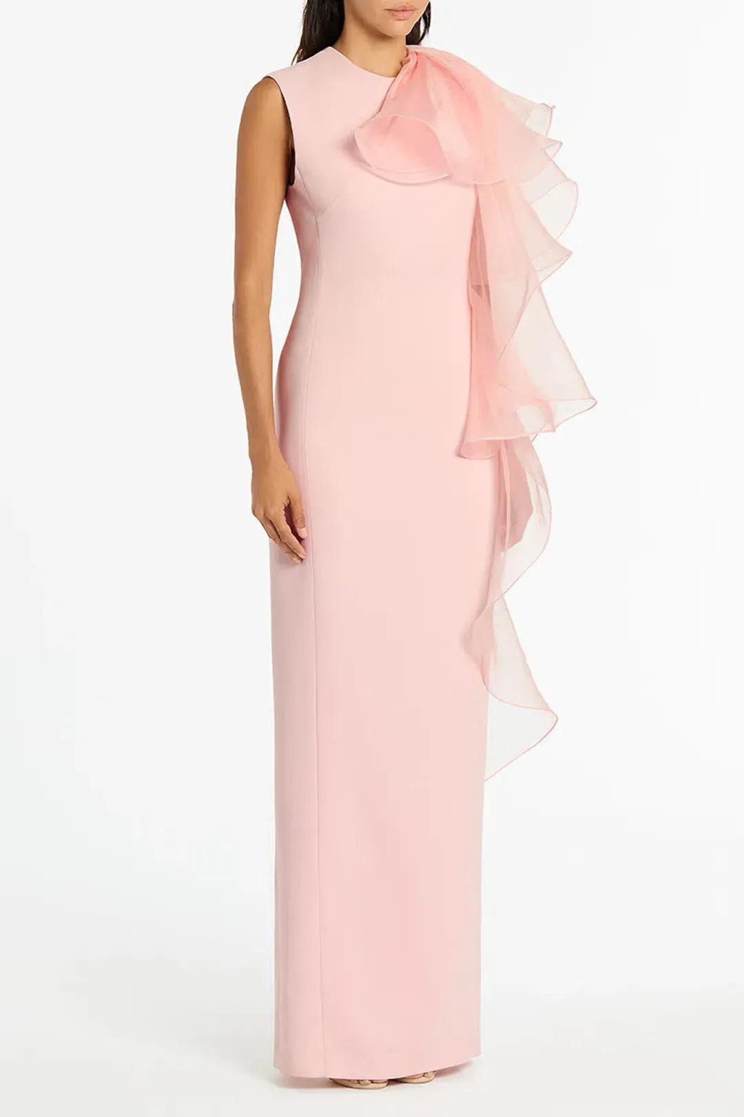 Carla Zampatti Peony Crepe Ruffled Shoulder Gown Blush Size 14 for rent on The Volte - main image