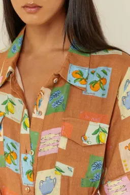 Palm Noosa Souvenir Shirt Midi Dress Brown Emblem Size 14  for rent on The Volte - image 4