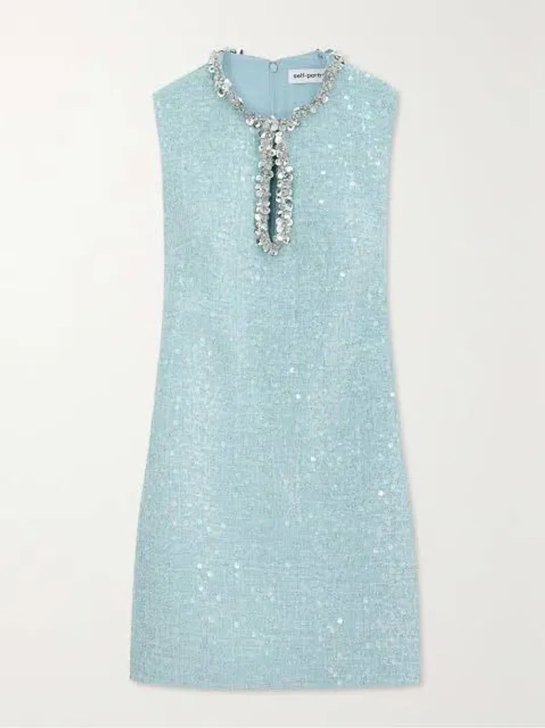 Self-portrait Cutout Embellished Sequined Bouclé Mini Dress Blue Size 10 for rent on The Volte - main image