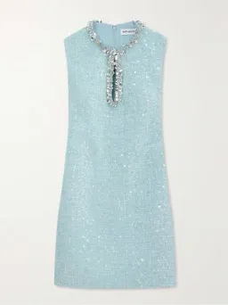 Self-portrait Cutout Embellished Sequined Bouclé Mini Dress Blue Size 10 for rent on The Volte - image 3