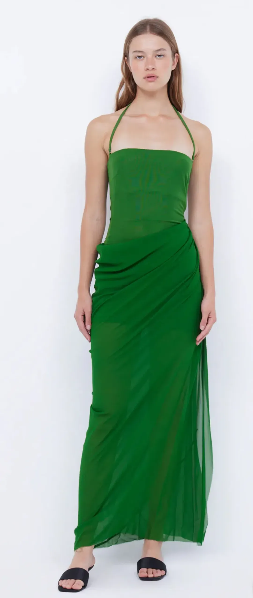 Bec & Bridge Aida Draped Maxi Dress Pine Green Size 8 for rent on The Volte - main image
