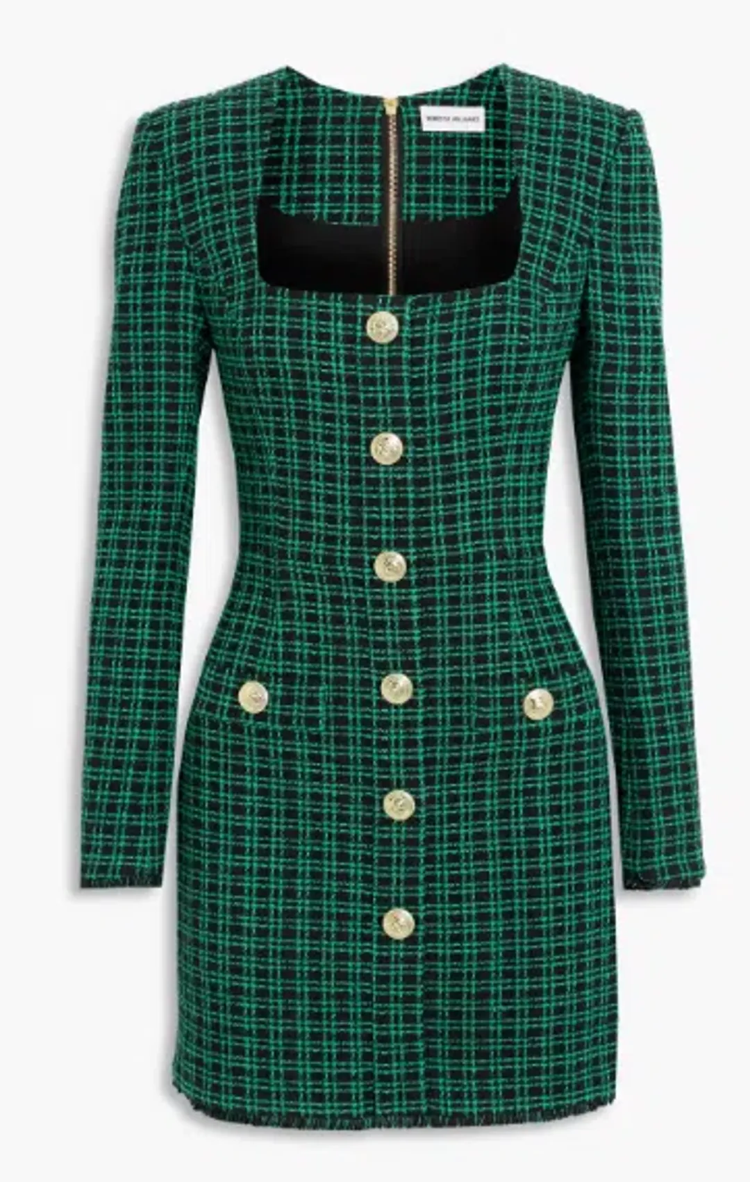 Rebecca Vallance Becca Checked Bouclé Tweed Mini Dress in Green Size 8  for rent on The Volte - main image
