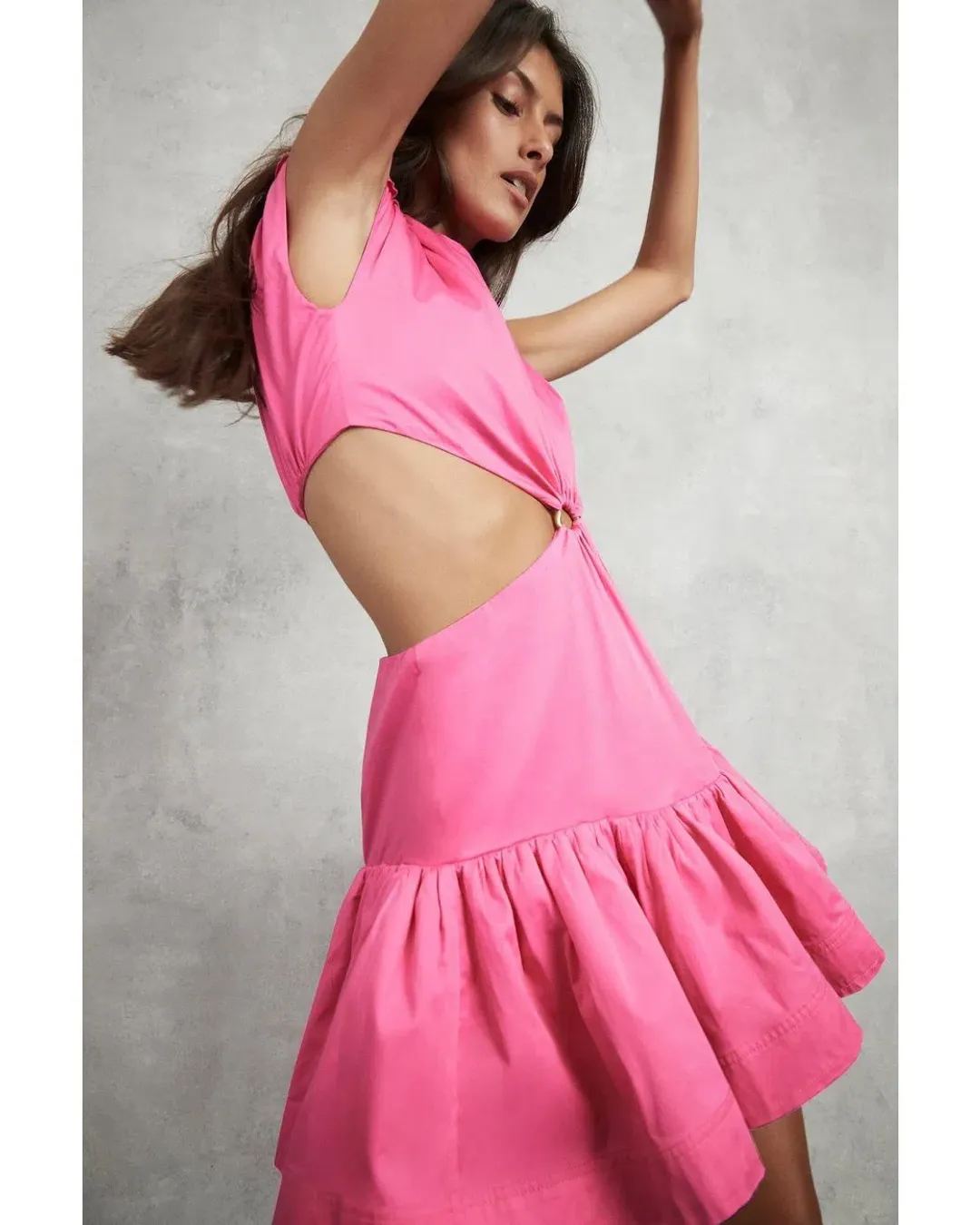 Aje Solstice Cut Out Ring Flip Mini Dress Hot Pink Size 8 for rent on The Volte - main image