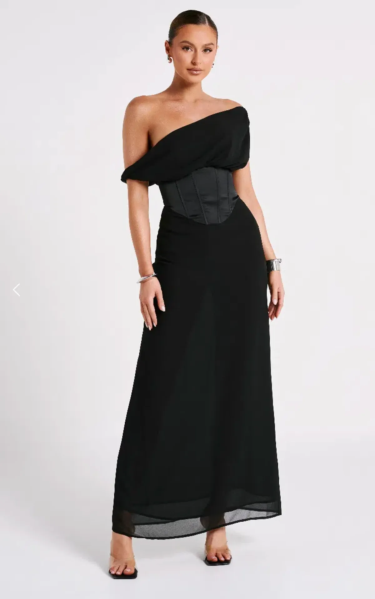 Meshki Courtney Chiffon Maxi Dress Black Size 4  for rent on The Volte - main image