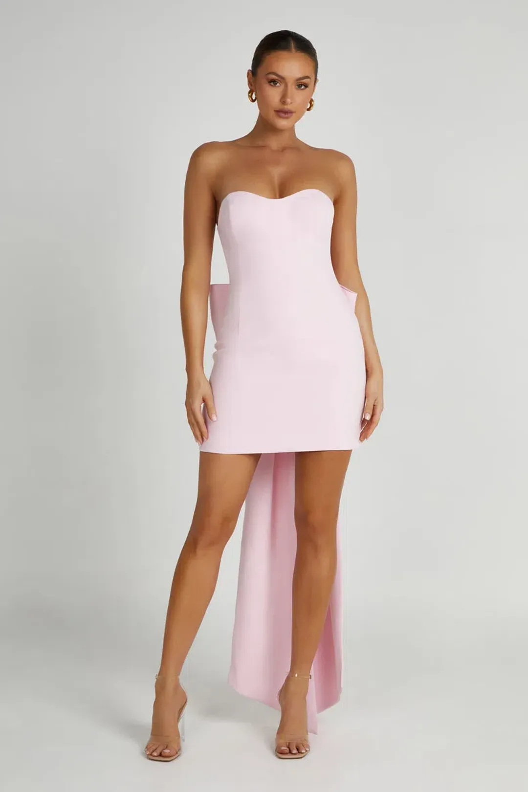 Meshki Meredith Strapless Bow Mini Dress Blush Pink Size 12 for rent on The Volte - main image