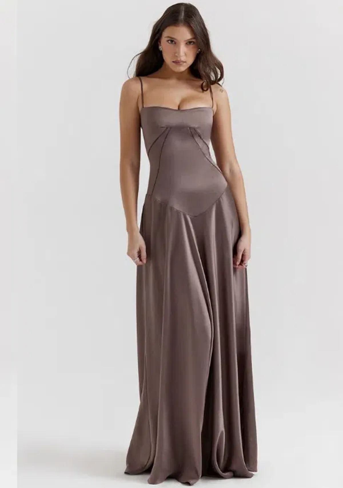 House Of CB Anabella Lace Up Corset Silk Maxi Dress Smoke In Size S/Au 8  for rent on The Volte - main image