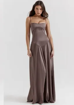 House Of CB Anabella Lace Up Corset Silk Maxi Dress Smoke In Size S/Au 8  for rent on The Volte - image 1