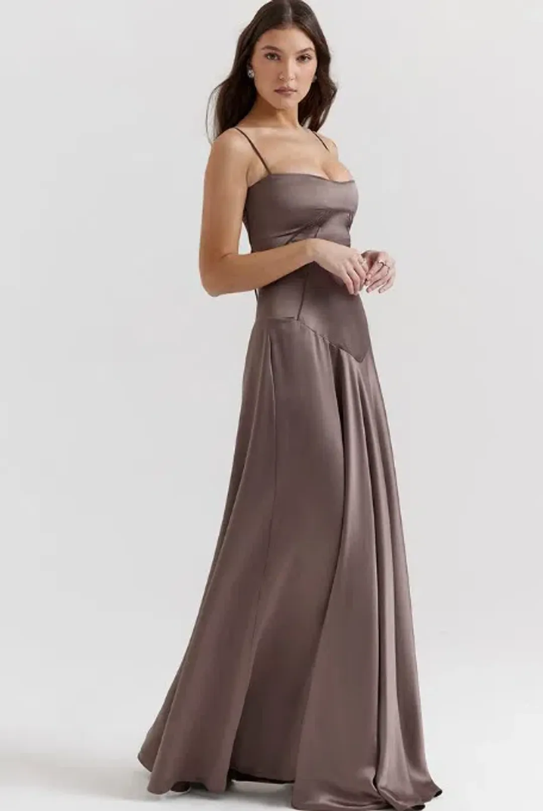 House Of CB Anabella Lace Up Corset Silk Maxi Dress Smoke In Size S/Au 8  for rent on The Volte - main image