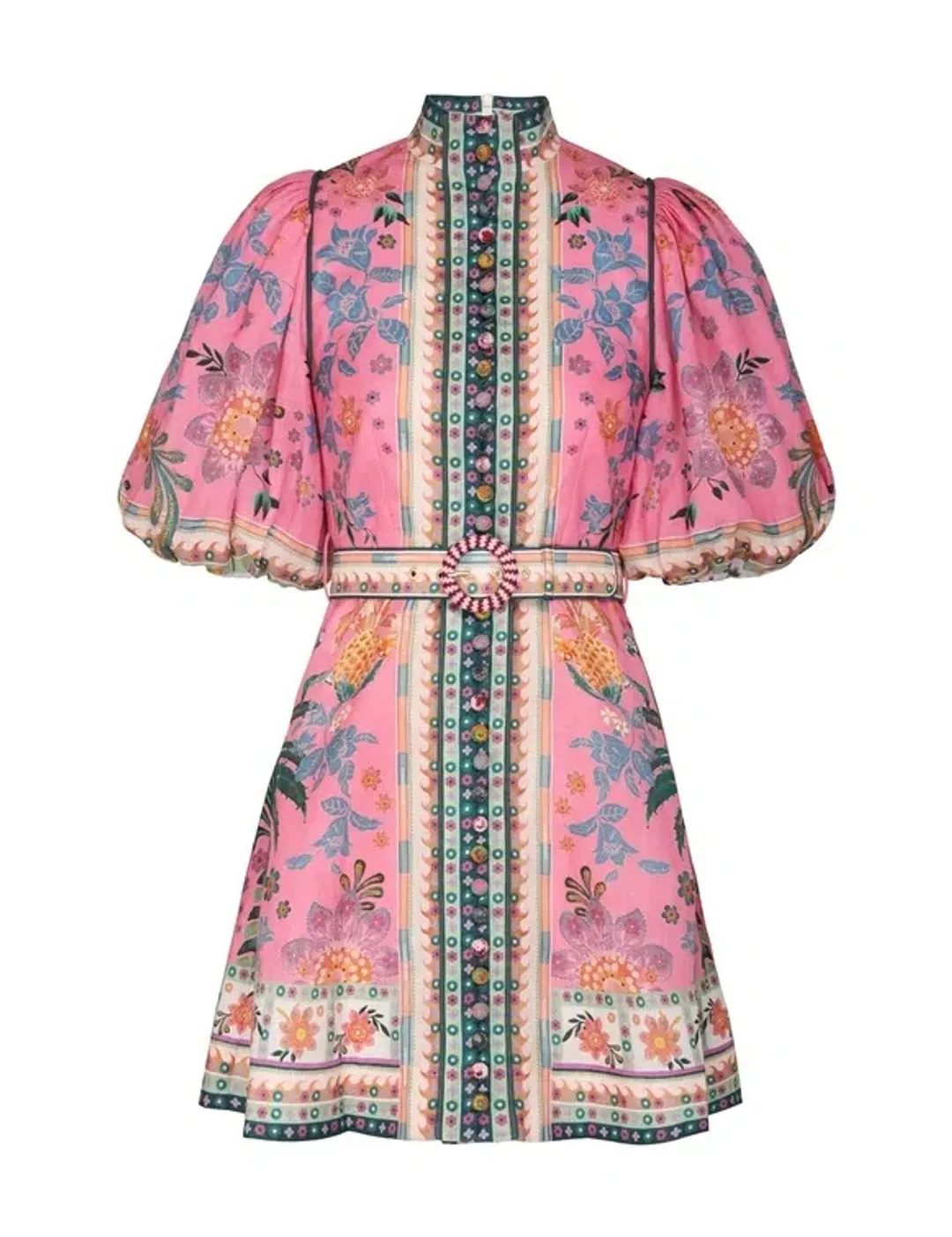 Zimmermann Ginger Buttoned Mini Dress in Pink Multi Size 2 for rent on The Volte - main image