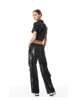 Alice + Olivia Phebe Cropped Twisted Vegan Leather Top Black Size S/ AU 8 for rent on The Volte - image 2