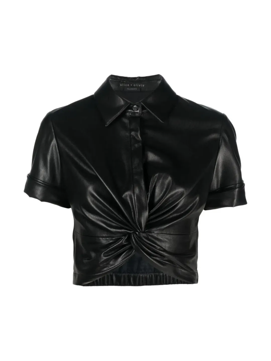 Alice + Olivia Phebe Cropped Twisted Vegan Leather Top Black Size S/ AU 8 for rent on The Volte - main image
