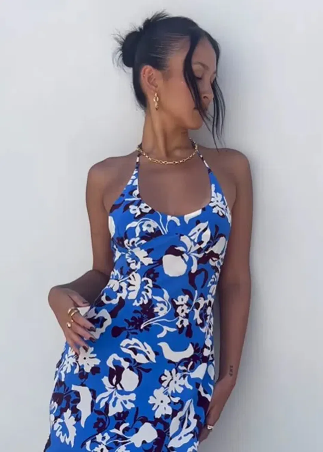 Bec & Bridge Clarisse Halter Maxi Dress in Blue Lagoon Hawaiian Floral Size 8 for rent on The Volte - main image