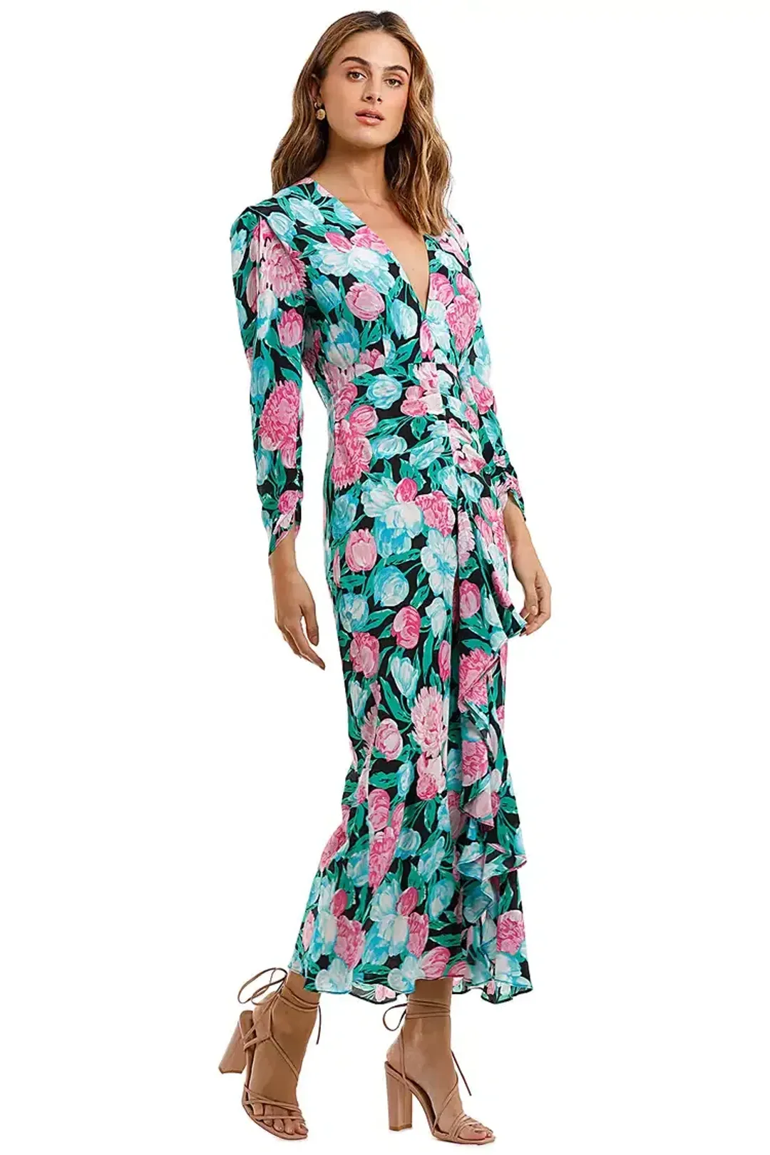 Rixo London Paloma Tulip Floral Maxi Dress Multi Floral Size 8 for rent on The Volte - main image