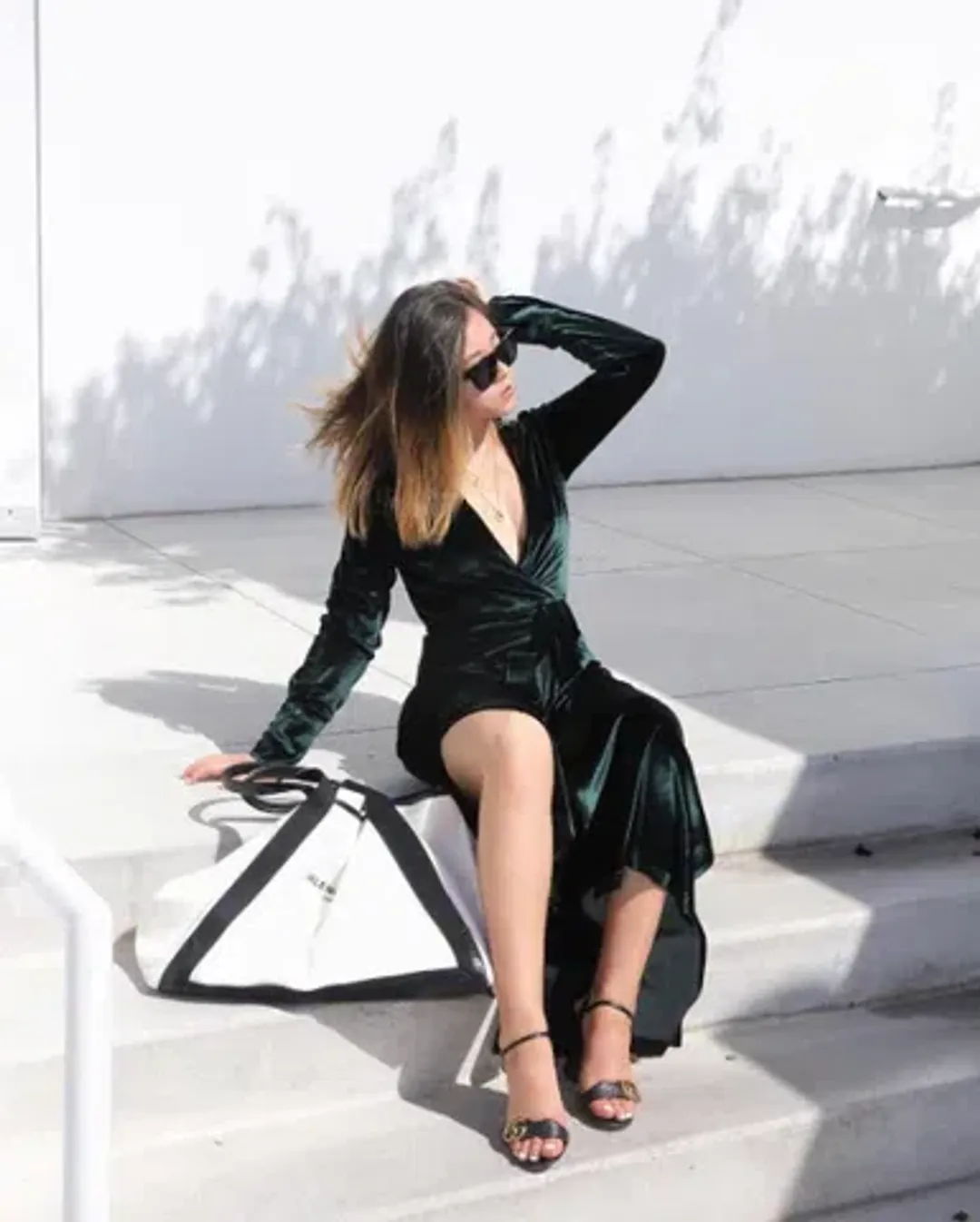 Isabelle Quinn Green Velvet Midi Long Sleeve Wrap Dress Green Size 8 for rent on The Volte - main image