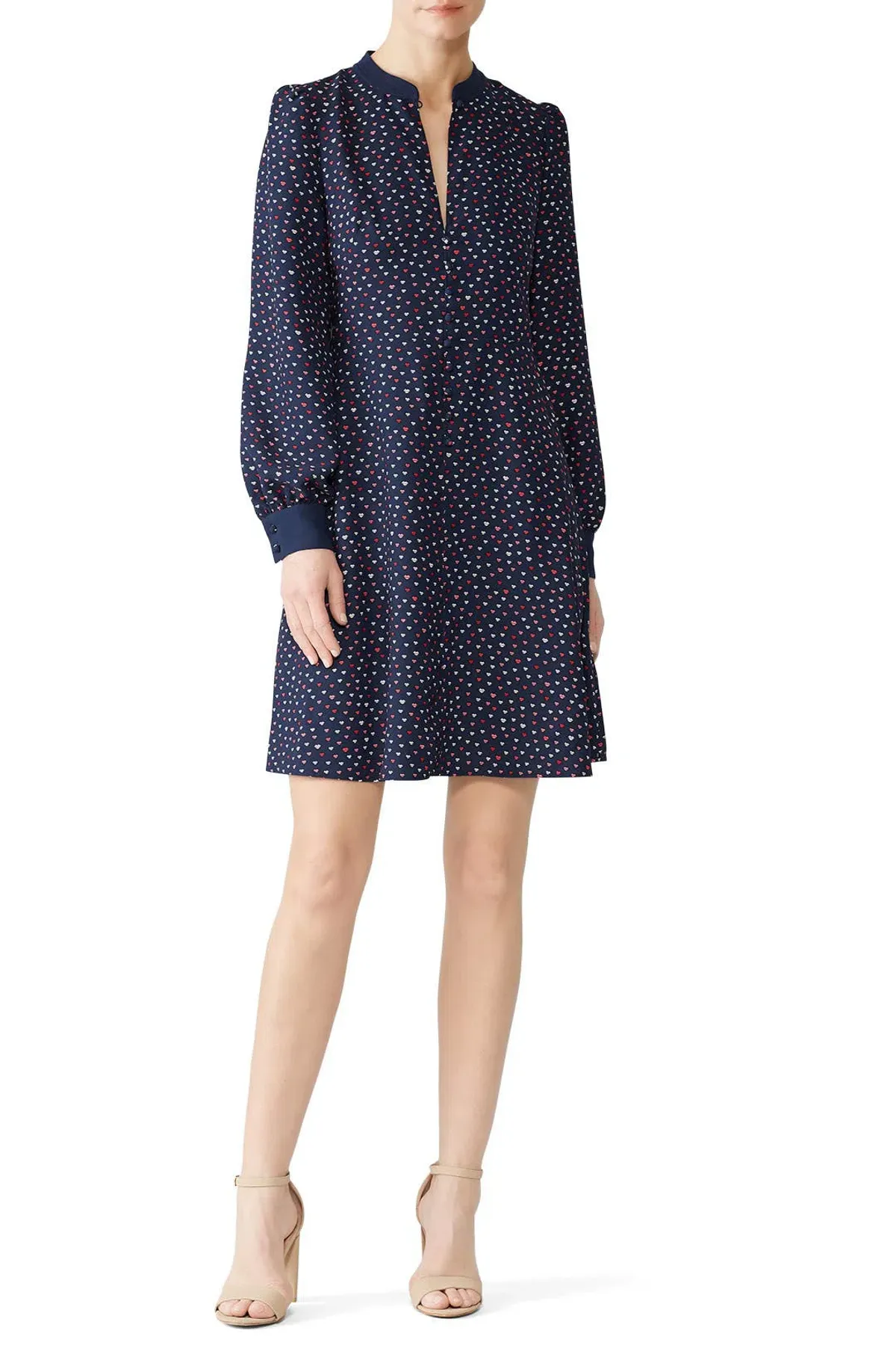 Kate Spade New York Lips Crepe Long Sleeve Mini Dress in Navy Blue Size 6 for rent on The Volte - main image