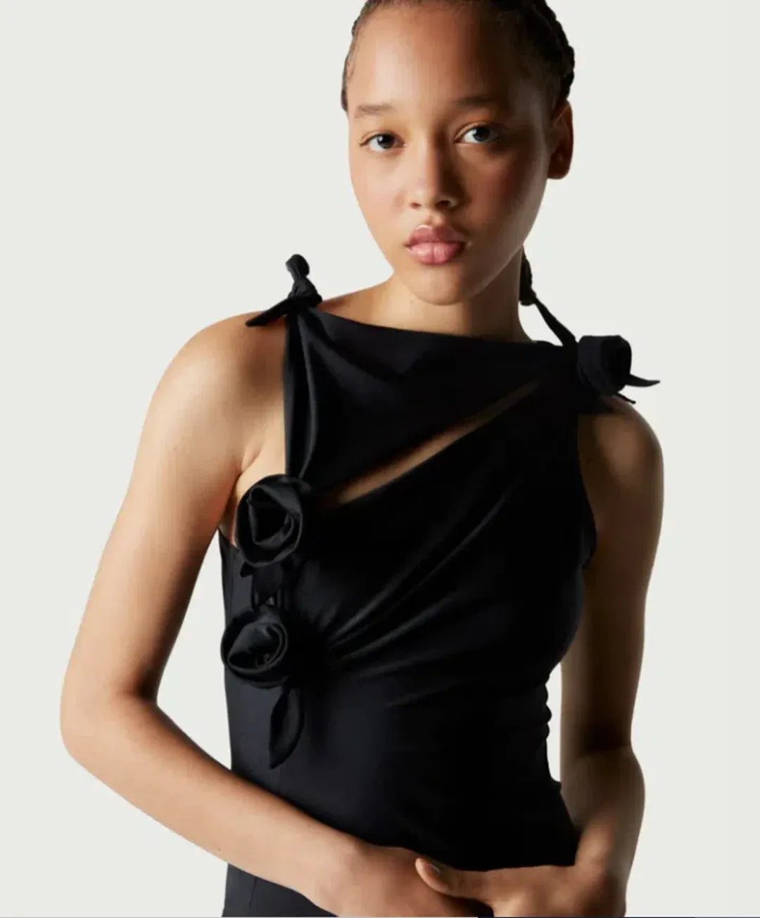 Coperni Asymmetric Flower Midi Dress Black (Size M/AU 6-8) for rent on The Volte - main image