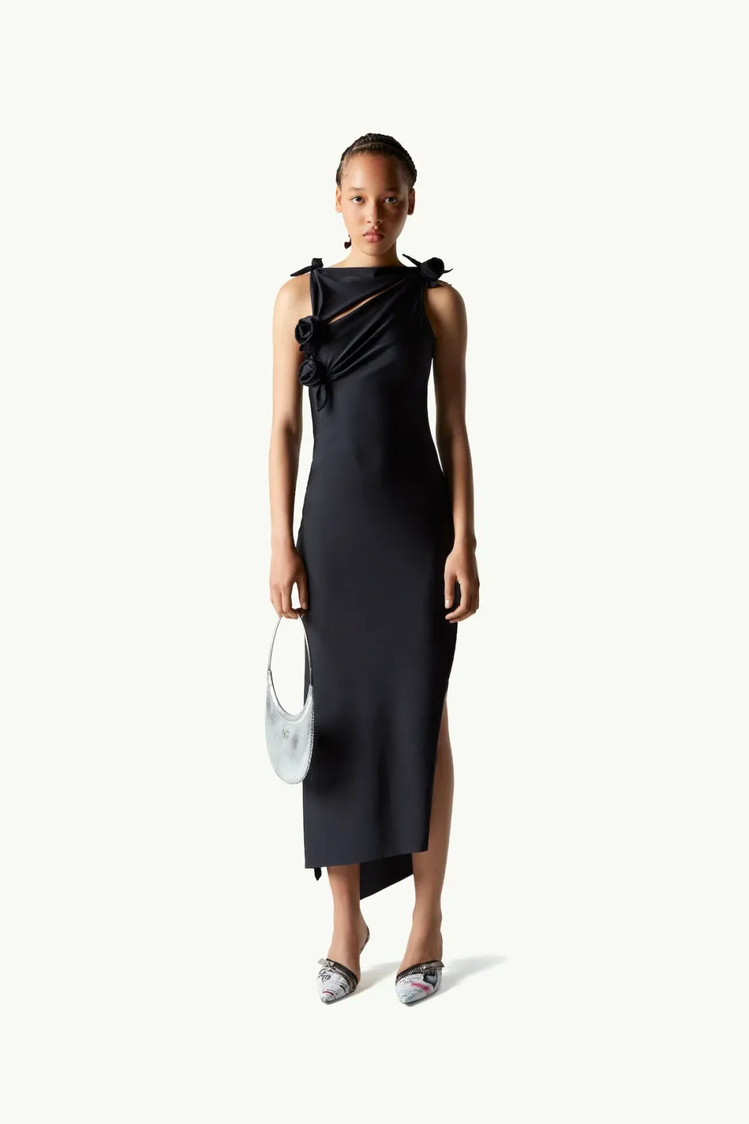 Coperni Asymmetric Flower Midi Dress Black (Size M/AU 6-8) for rent on The Volte - main image