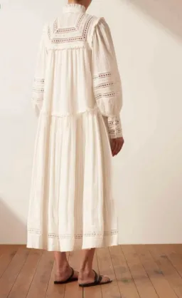 Shona Joy Lucia Balloon Sleeve Frill Midi Dress in Ivory Size 12 for rent on The Volte - image 4