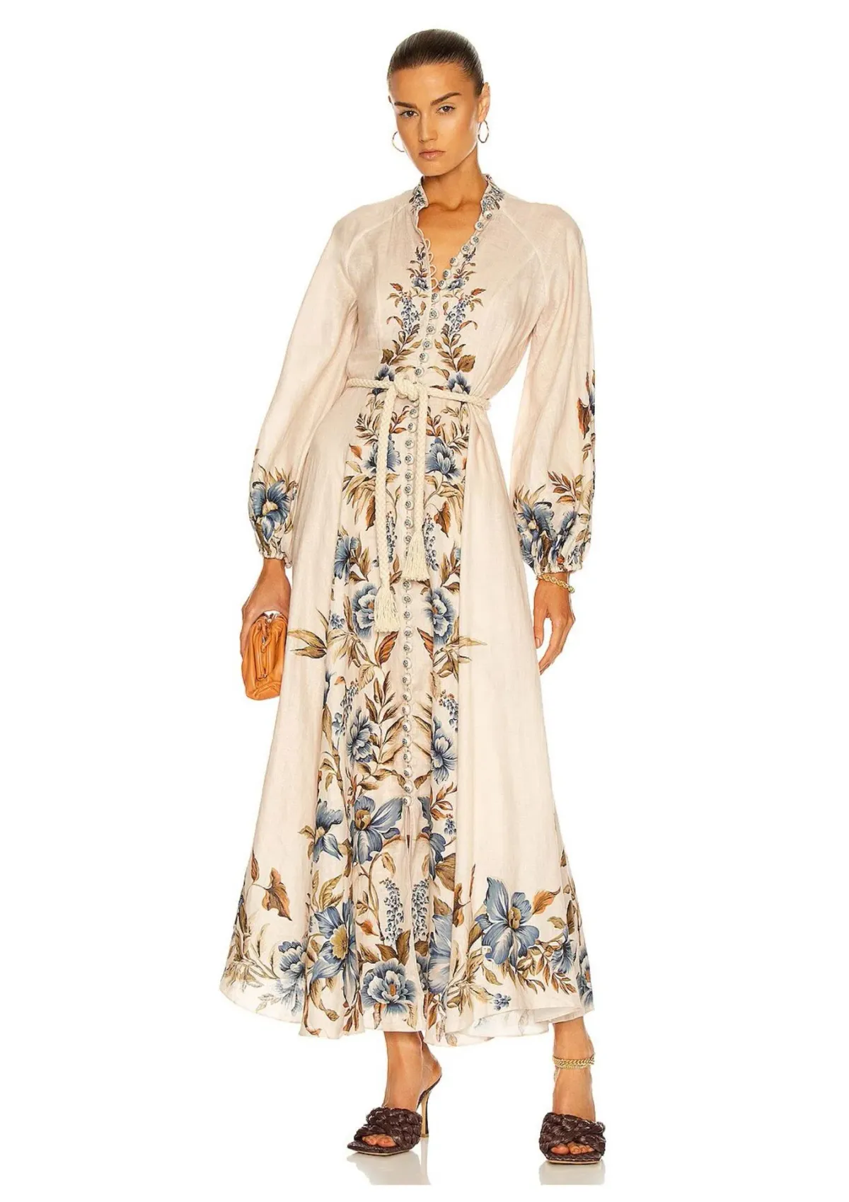 Zimmermann Aliane Billow Long Dress Khaki Floral Size 1 / AU 10 for rent on The Volte - main image