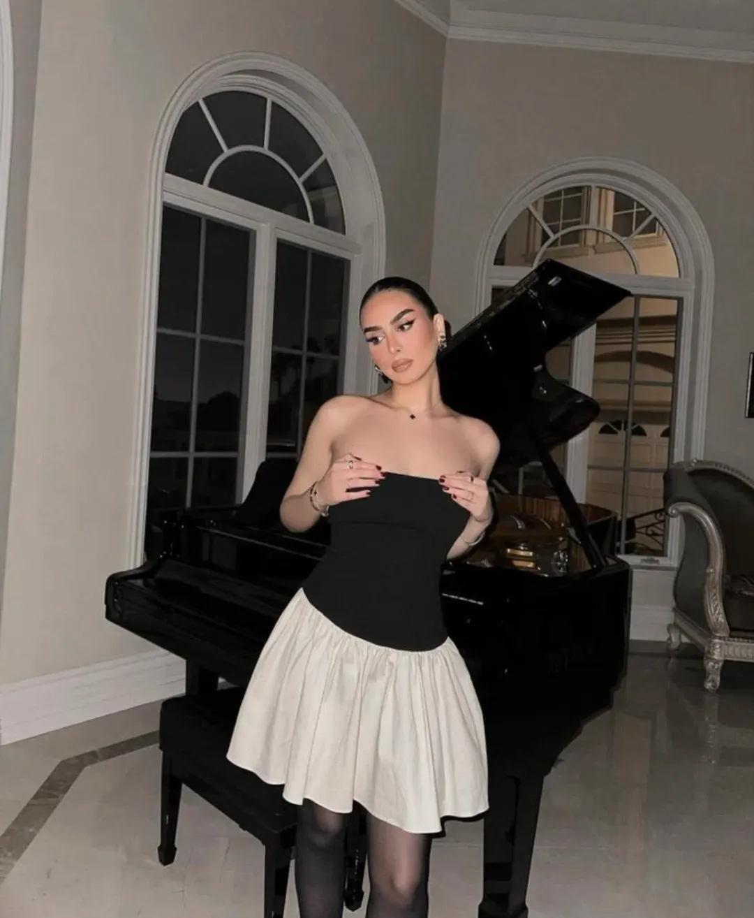 Arcina Ori Celine Mini Dress Black/Cream Size AU 8 for rent on The Volte - main image