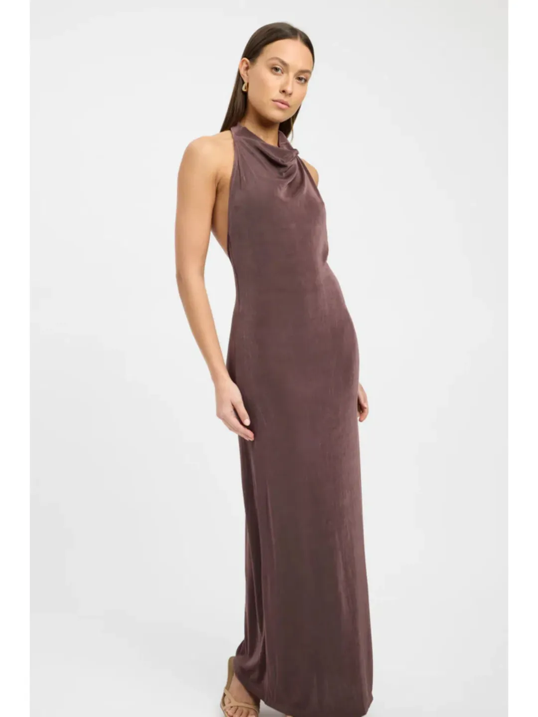 Kookai Erica Halter Maxi Dress Brownie Size 34 / AU 6 for rent on The Volte - main image