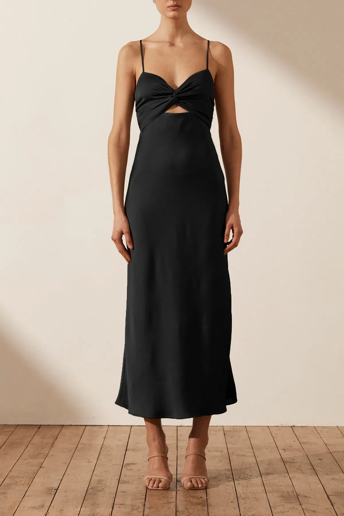 Shona Joy Luxe Twist Front Sleeveless Midi Dress Black Size 14 for rent on The Volte - main image