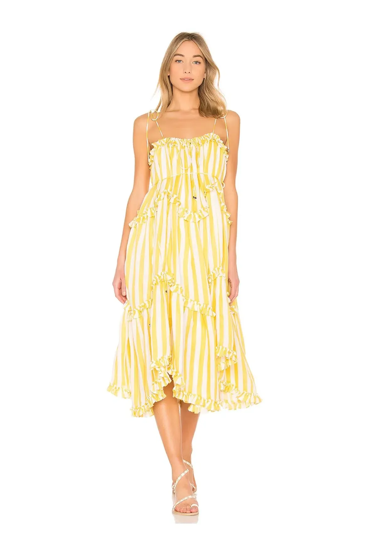 Zimmermann Lumino Floating Stripe Dress in Yellow Stripe Size 0/ AU 8 for rent on The Volte - main image