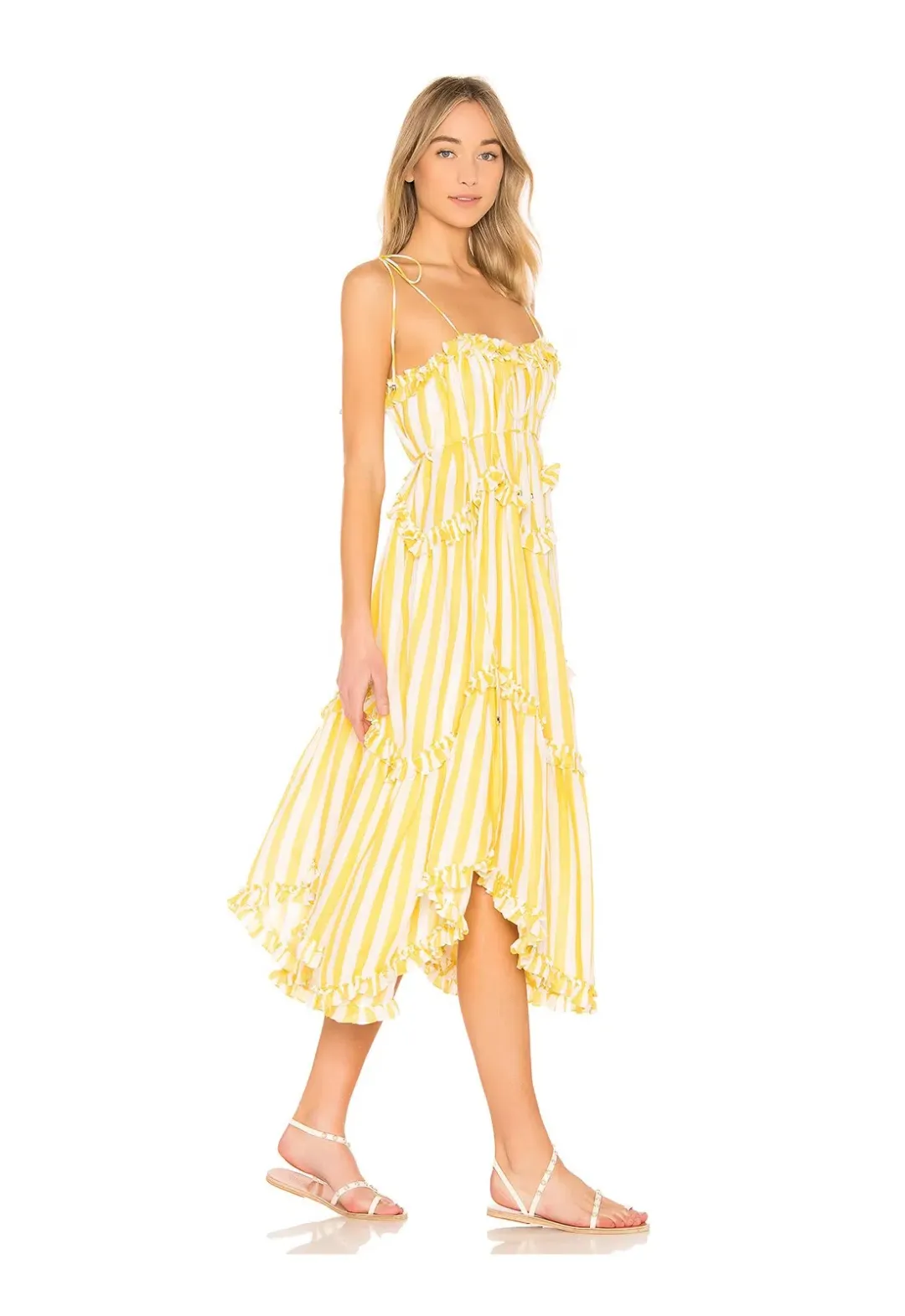 Zimmermann Lumino Floating Stripe Dress in Yellow Stripe Size 0/ AU 8 for rent on The Volte - main image