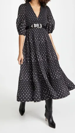 Zimmermann Pleated Long Sleeve Midi Dress in Black & Pearl Polka Dot Size 2 / AU 12 for rent on The Volte - image 5