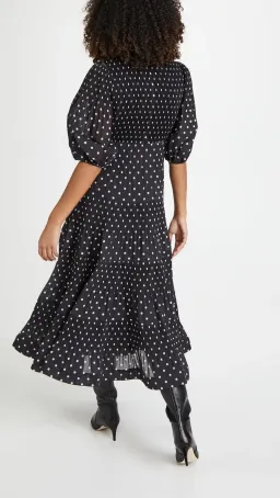 Zimmermann Pleated Long Sleeve Midi Dress in Black & Pearl Polka Dot Size 2 / AU 12 for rent on The Volte - image 3