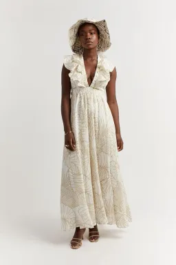 Dissh Malta Palm Frill Linen Maxi Dress Print Size 12 for rent on The Volte - image 4