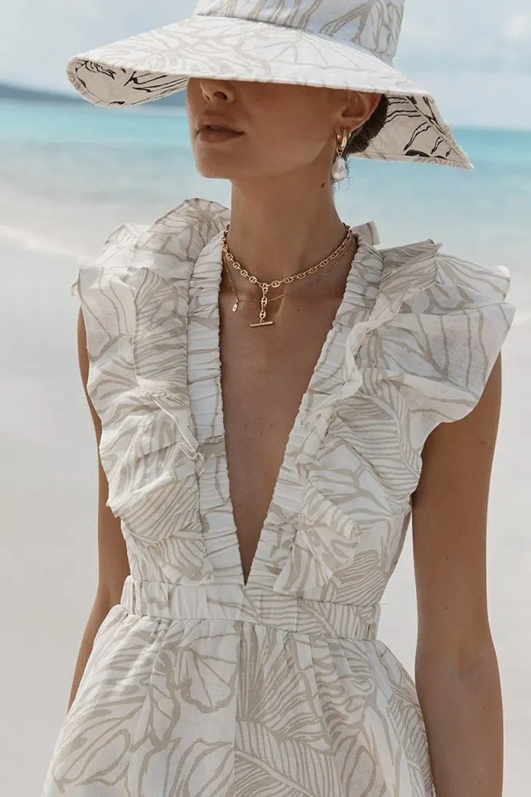 Dissh Malta Palm Frill Linen Maxi Dress Print Size 12 for rent on The Volte - main image