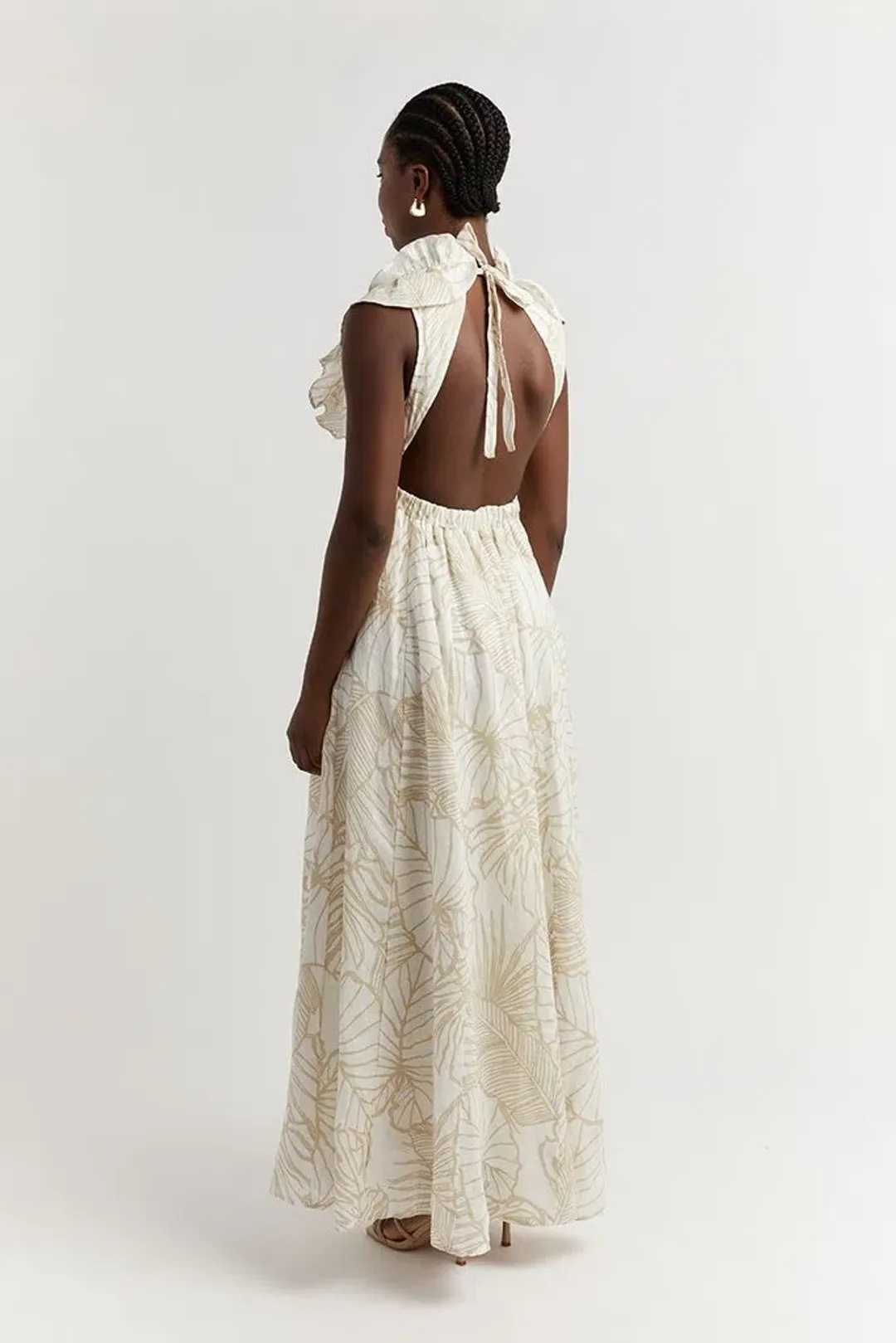 Dissh Malta Palm Frill Linen Maxi Dress Print Size 12 for rent on The Volte - main image