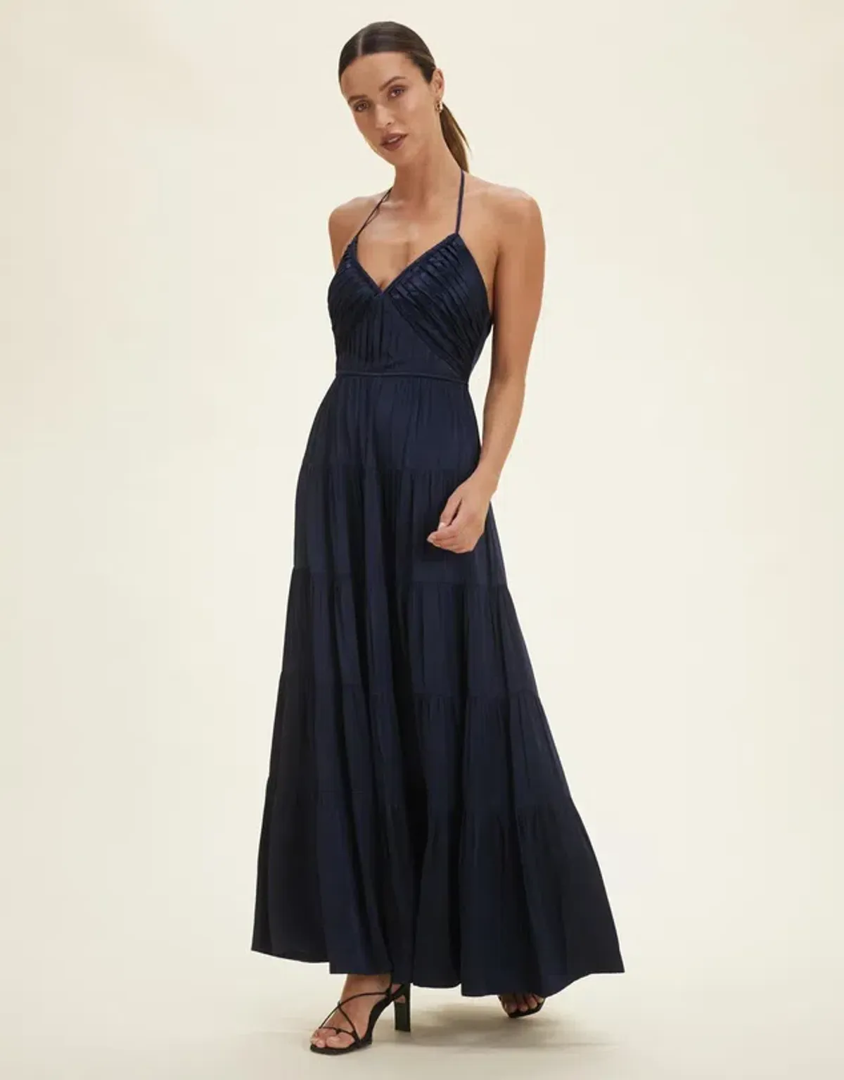 Minima Esenciales Sarai Halter Neck Tiered Maxi Dress Navy Size 8 for rent on The Volte - main image