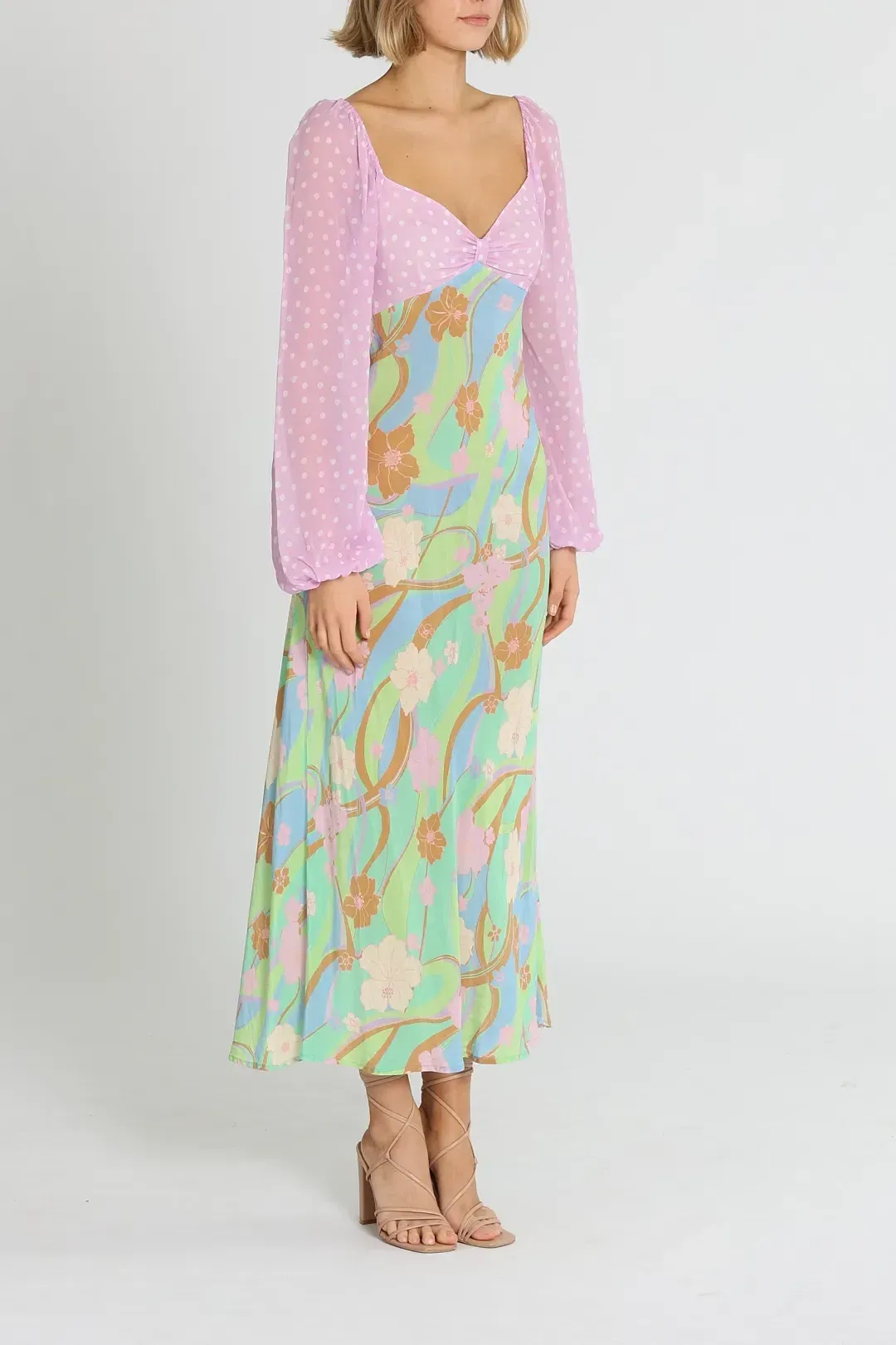 Rixo London Gio Jewel Midi Dress Multi Floral Size 10 for rent on The Volte - main image