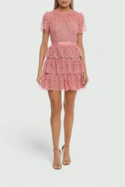 Self Portrait Pink Tiered Mini Dress in Pink Size 8 for rent on The Volte - image 1