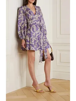 Zimmermann Devi Linen Mini Wrap Dress Paisley Print Size 1 / AU 10 for rent on The Volte - image 1