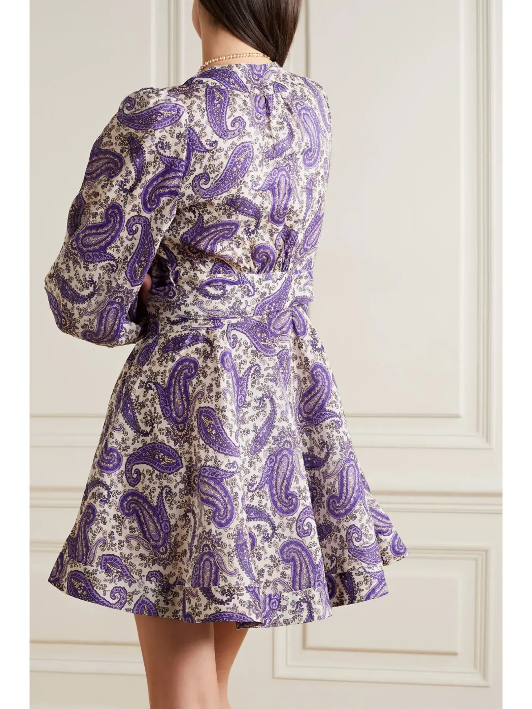 Zimmermann Devi Linen Mini Wrap Dress Paisley Print Size 1 / AU 10 for rent on The Volte - main image