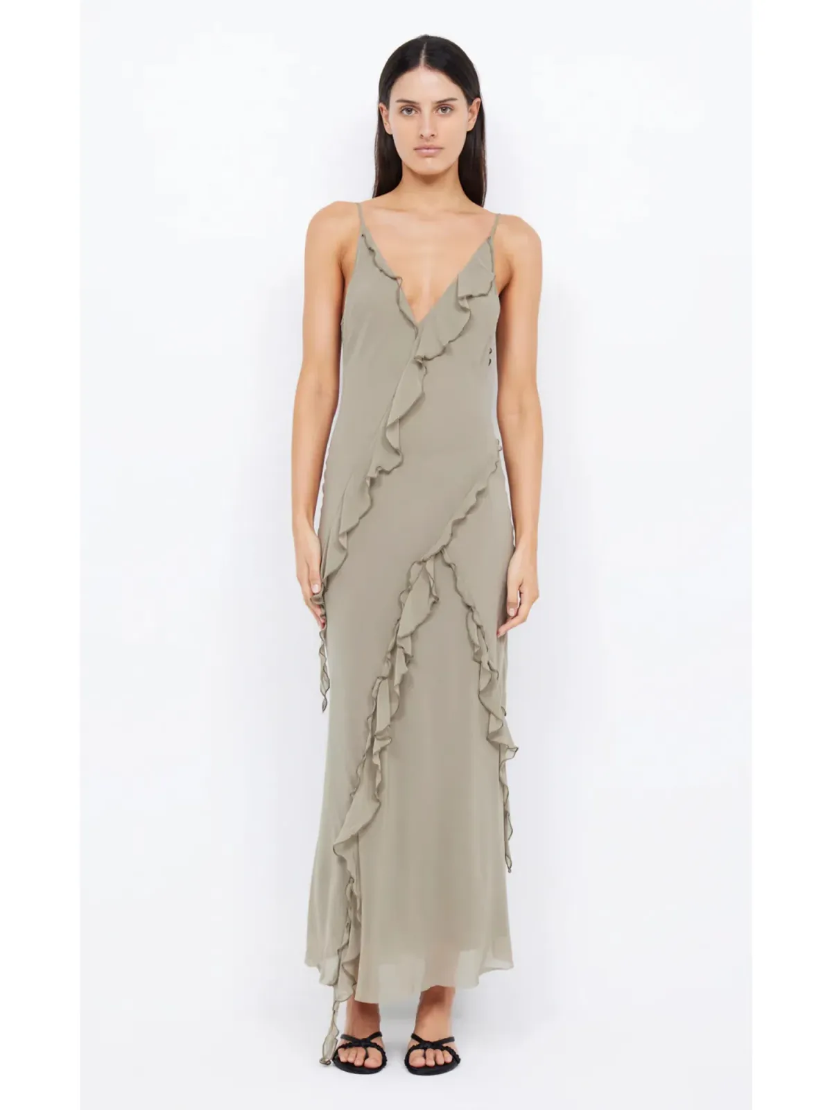 Bec & Bridge Gabriel Frill Maxi Dress Sage Size AU 8 for rent on The Volte - main image