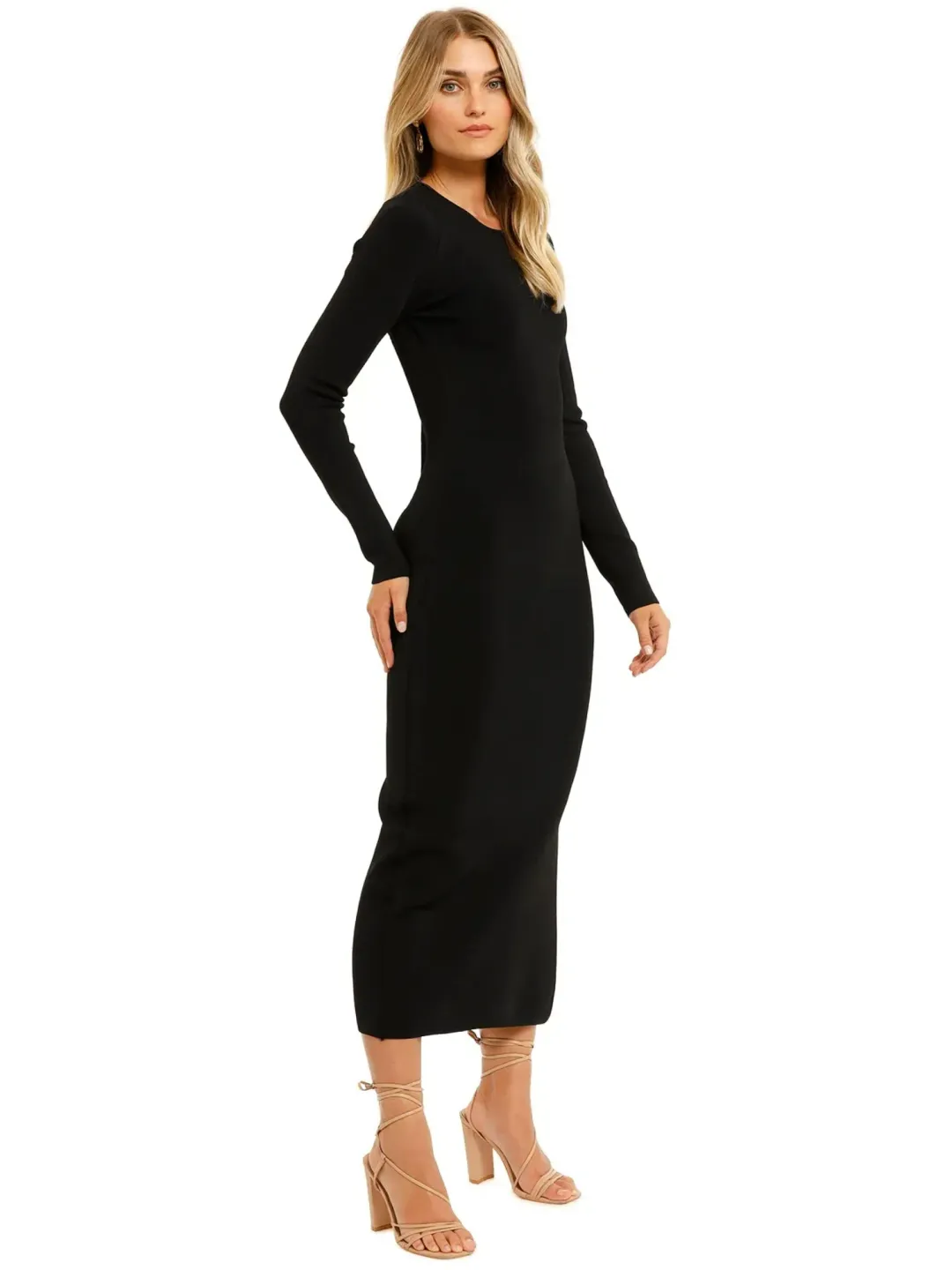 Shona Joy Long Sleeve Backless Midi Dress in Black Size AU 12 for rent on The Volte - main image