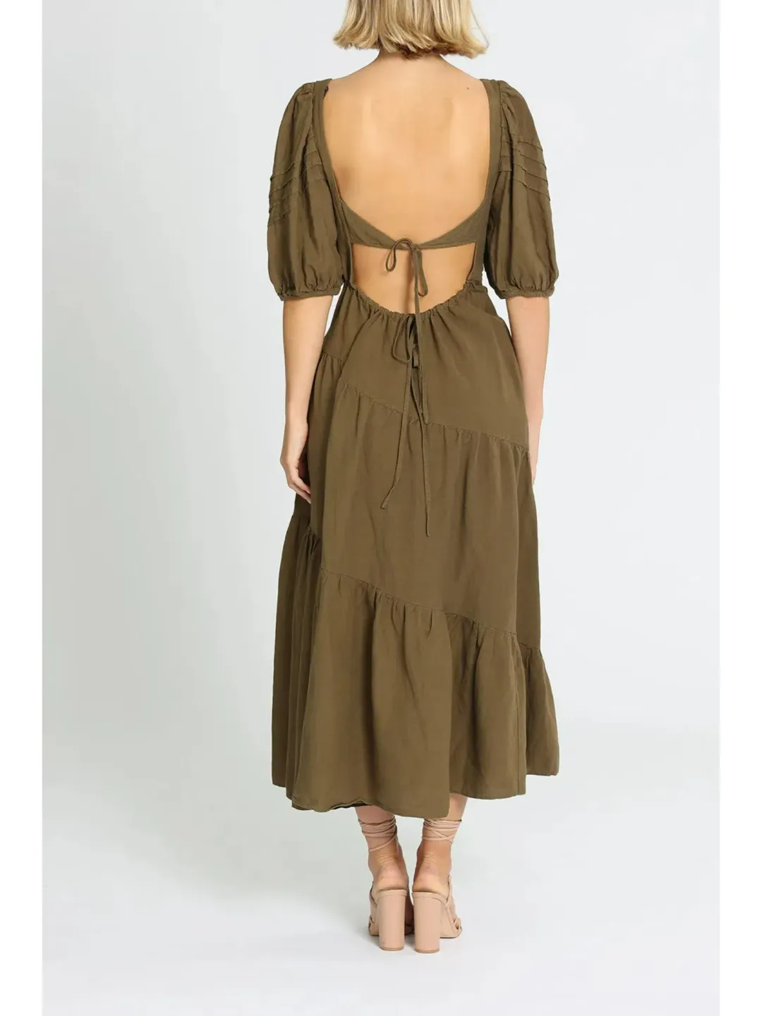 Shona Joy Juliana Midi Dress in Khaki Size AU 8 for rent on The Volte - main image