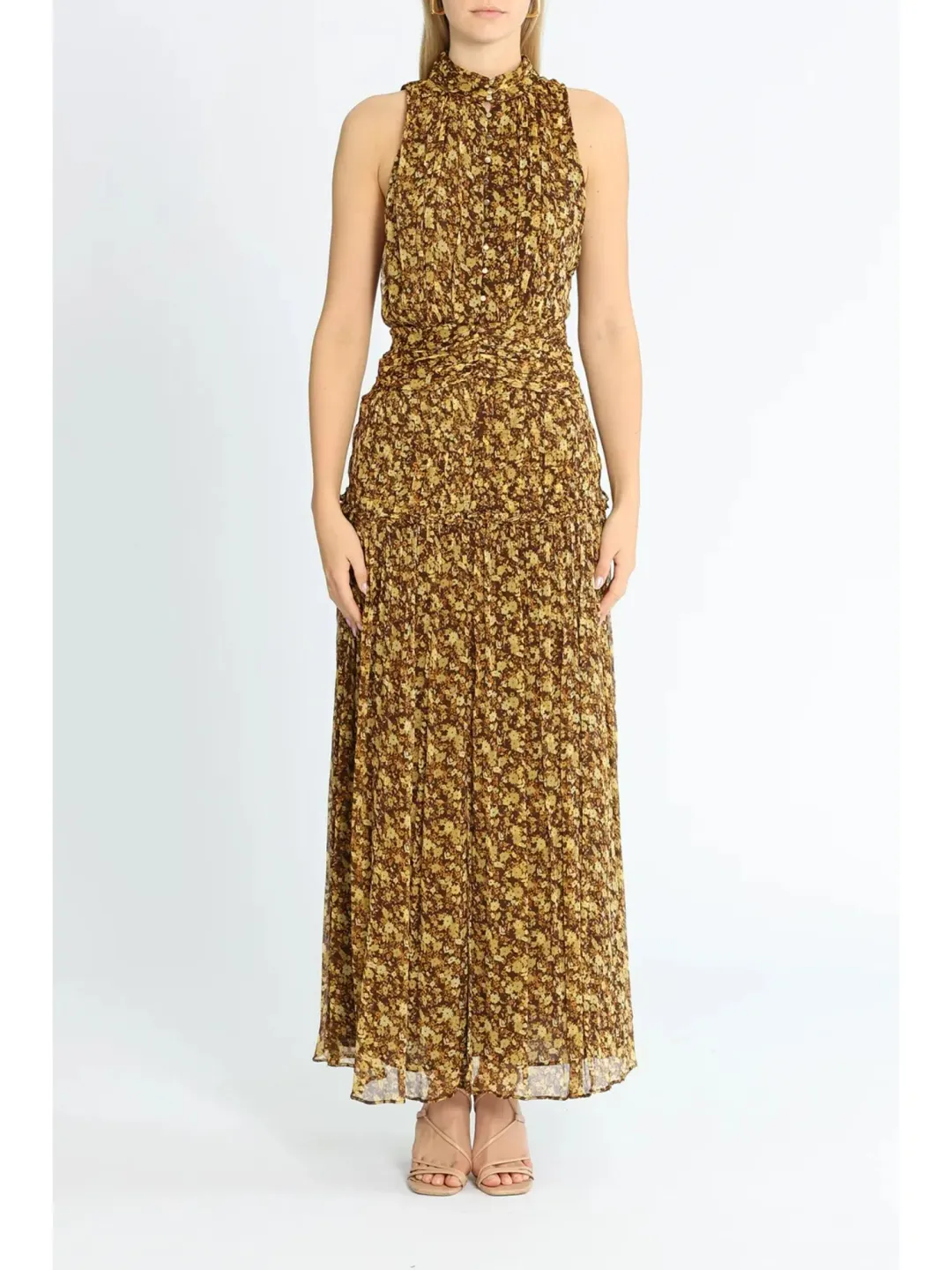 Shona Joy Carmela Sleeveless Midi Dress Khaki Print Size AU 14 for rent on The Volte - main image