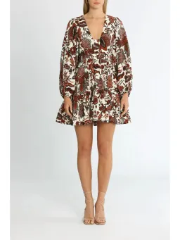 Shona Joy Catalina Plunged Balloon Sleeve Mini Dress in Multi Size AU 8 for rent on The Volte - image 1