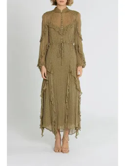 Shona Joy Eleonora Drawstring Frill Midi Dress in Olive Size AU 6 for rent on The Volte - image 1