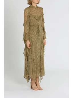 Shona Joy Eleonora Drawstring Frill Midi Dress in Olive Size AU 6 for rent on The Volte - image 2