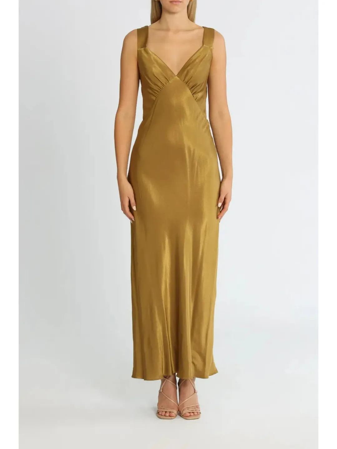 Shona Joy Giorgia Plunged Midi Dress in Olive Oil Size AU 14 for rent on The Volte - main image