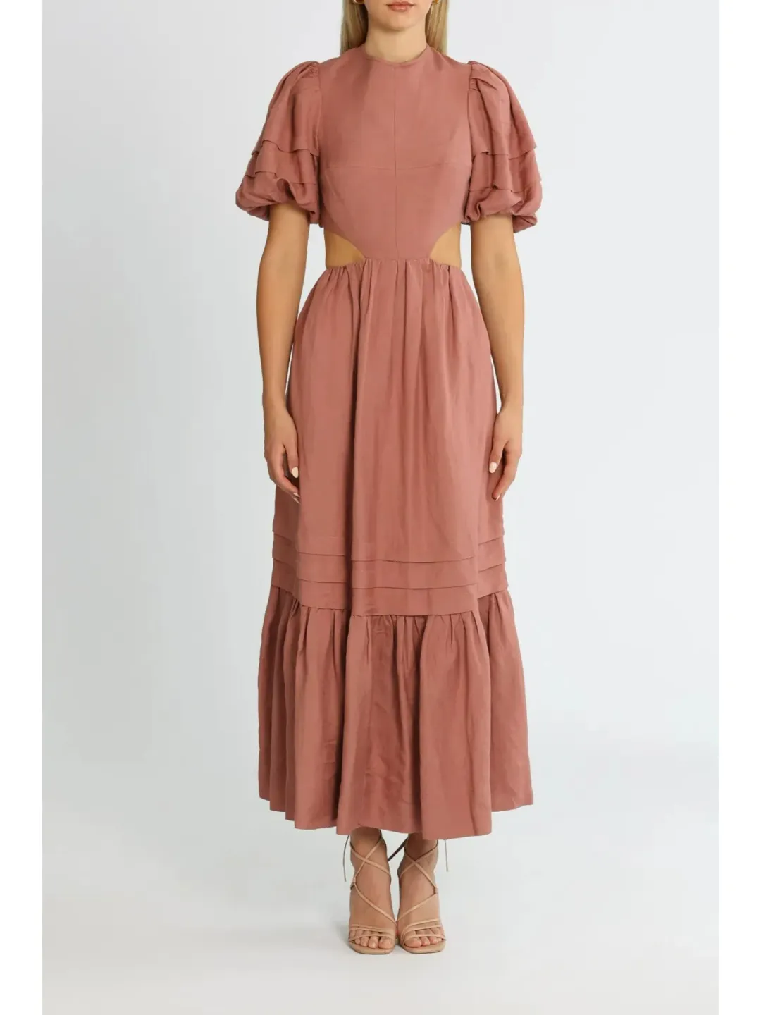 Shona Joy Vega Cut Out Open Back Midi Dress in Rose Size AU 8 for rent on The Volte - main image