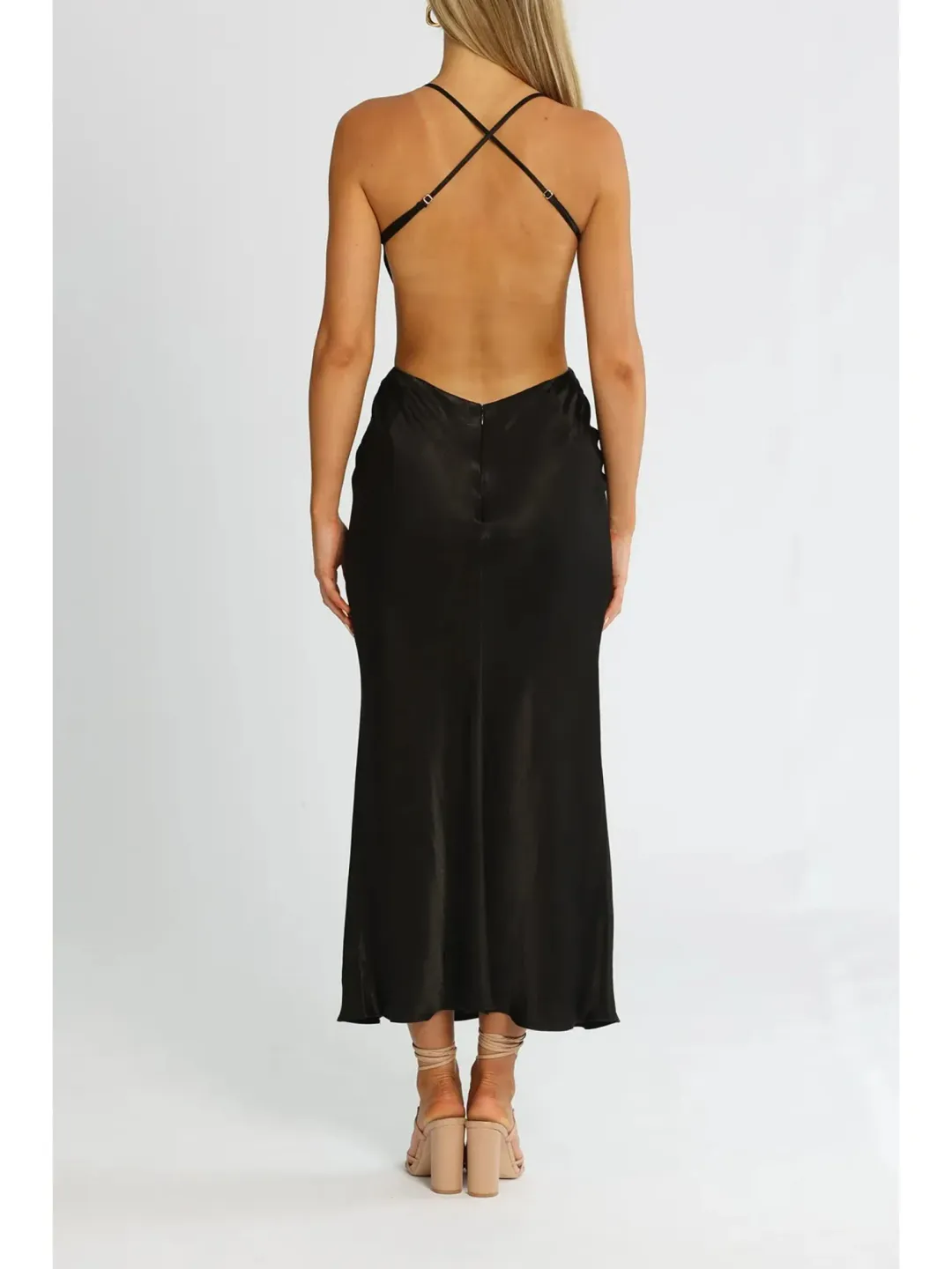 Shona Joy Thalia Bias Cut Out Midi Dress in Black Size AU 12 for rent on The Volte - main image