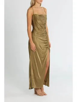 Shona Joy Thalia Bias Ruched Midi Dress in Cumin Size AU 12 for rent on The Volte - image 2